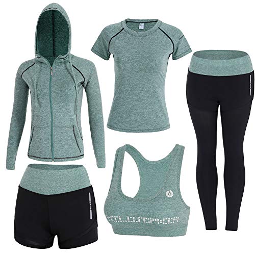 Ensemble 5 pièces pour le Yoga Fitness noir et vert 