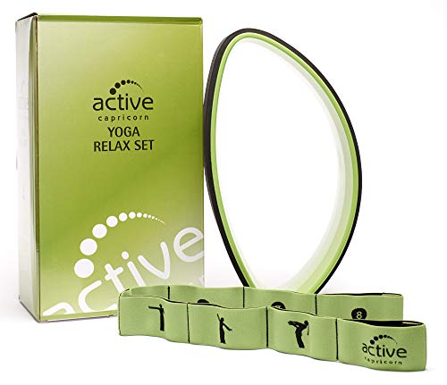 Kit de yoga avec manuel, roue de yoga plate et bande musculaire verte, Active Capricorne